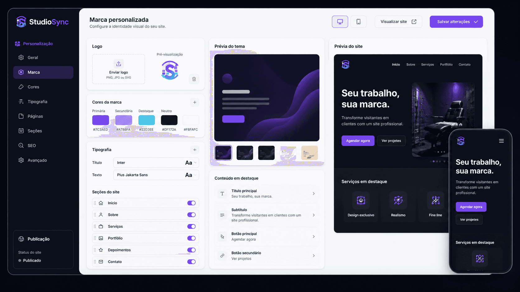 Interface do modulo Marca personalizada no StudiioSync